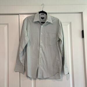 J Crew Men's Button Down Dress Shirt Green Blue Plaid Size S 14-14.5 100% Cotton